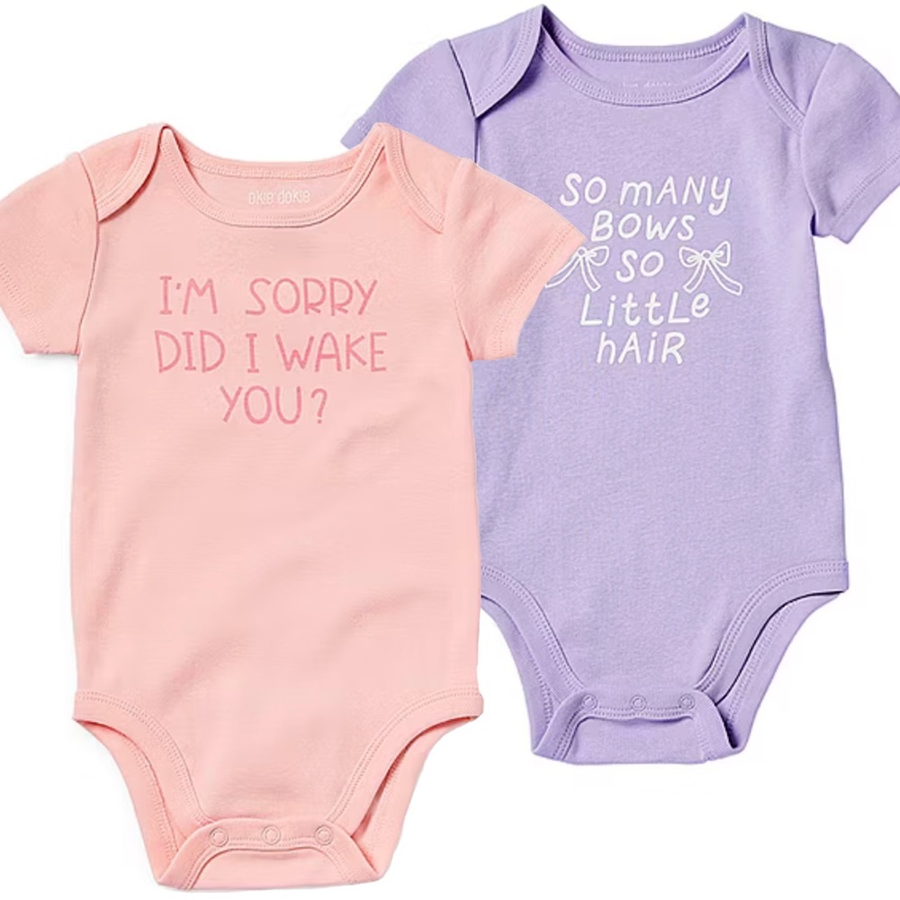 NWT 1 set of 2 Okie Dokie short sleeve baby onesies 12 mos
